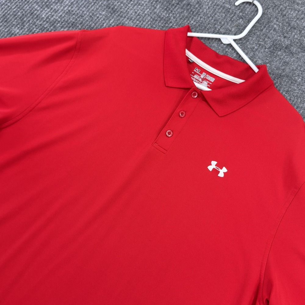 Under Armour Shirt Mens 2XL Red Solid Polo HeatGear Golf Performance Stretch